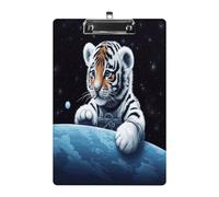Little Tiger in Space Clipboard Colorful Sturdy Acrylic Clipboard Decorative Clip Board with Metal Clip Cute Plastic Clipboards A4 for Nurses Office（Standard Size 8.5" X 12.5"）