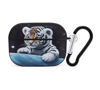 Little Tiger in Space Earbuds Organizer Shockproof Protective Airpods Pro Cover with Carabiner Clip Anti Fall Carrying Earphone Case Cover for Airpods Pro 2nd Generation Black