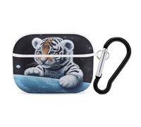 Little Tiger in Space Earbuds Organizer Shockproof Protective Airpods Pro Cover with Carabiner Clip Anti Fall Carrying Earphone Case Cover for Airpods Pro 2nd Generation White