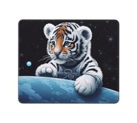 Little Tiger in Space Mouse Pads Custom Design, Waterproof Gaming Mousepad Washable Computer Mousepads with Non-Slip Rubber Base Square Mouse Mat for Laptop Office Home 10 x 12 inch