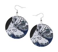 Little Tiger In Space Prints Leather Round Earrings Pendant Stylish And Light Lightweight Dangle For Women Girls, One Size, Leather, No Gemstone