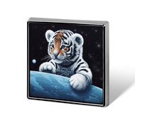 Little Tiger in Space Square Lapel Pin Women's Novelty Buttons & Pins Metal Badge Cute Brooch Pin Retro Pinback Badge Fashion Bag Pins for Hat Backpacks Tie Suit Wedding Party Accessory