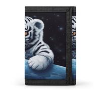 Little Tiger in Space Wallet for Men Extra Capacity Trifold Wallet Front Pocket Wallets with Magic Sticker Zipper Coin Pocket