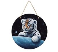 Little Tiger in Space Wooden Wall Hanging,Sturdy Structure, Wall Decor, Easy to Use and Hang,Wood Panel Painting for Decorating Bars Homes Coffee Shops 7.9 * 0.12 in