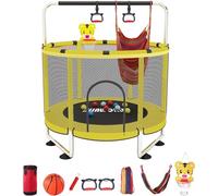 Little Tikes Adjustable Baby Toddler Trampoline with Basketball Hoop, 220lbs Indoor Outdoor Trampoline with Enclosure (Light Yellow)