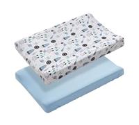 LITTLE TOTS BABY Pack of 2 Changing Pad Cover, 100% Cotton Breathable Changing Table Cover, Ultra Soft Diaper Changing Pad Covers Sheets for Newborns Infant Babies Girls Boys (Blue and Planets)
