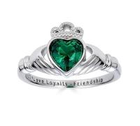 Little Treasures 925 Sterling Silver Love Loyalty Friendship Engraved Claddagh CZ Emerald Ring H 1/2