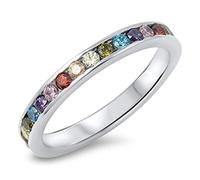 Little Treasures Sterling Silver Multicolor CZ Eternity Ring