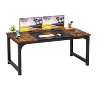 LITTLE TREE 63 Inch Large Executive Computer Office Desk, Brown+Black