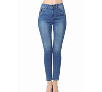 Little Vintage Girls Wax Women's Jeans Butt I Love You Push-Up High Rise Ankle Length Skinny Whiskers 1 Button 26" Inseam - Blue - 7