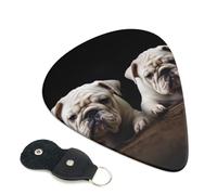 Little White Bulldog Guitar Picks 6 Pcs, 0.96mm Thickness Celluloid Plectrum with Leather Picks Holder, Personalized Guitar Pick for Bass Electric Acoustic Guitars Lovers Gift