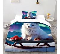 Little White Dog Quilt Cover Animal Comforter Cover 2 Pieces Hypoallergenic Microfiber for Kids Boys Girls Teens Hidden Zipper Single（135x200cm）