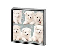 Little White Dogs Pattern Badge Aluminum Alloy Square Badges Brooch Pins Vintage Cute Enamel Brooch Badge Cartoon Funny Lapel Pin for Coat Dress Jacket Decoration Accessories