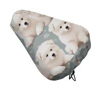 Little White Dogs Pattern Bike Seat Cushion Cover Soft Padded Bike Seat Cover for Men Women Comfort, Waterproof Road Bikes Saddle Covers with Drawstring Replacement Exercise Seats Cushion for Mountain