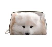 Little White Dogs Pattern Small Makeup Bag Travel Cosmetic Bag Makeup Pouch PU Leather Portable Versatile Zipper Make up Bag for Women Girls