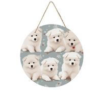Little White Dogs Pattern Wooden Wall Hanging,Sturdy Structure, Wall Decor, Easy to Use and Hang,Wood Panel Painting for Decorating Bars Homes Coffee Shops 7.9 * 0.12 in