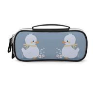 Little White Duck Pencil Case with Handle, Large Capacity PU Leather Pencil Bag Office Organizer, Portable Cosmetic Bag for Travel, Home