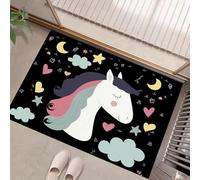 Little White Horse Door Mats 45 X 75 Cm, Washable Indoor Doormat Tpr Non-Slip, Dirt Trapper Front Door Mat Inside, Cartoon Style Super Absorbent Entrance Rug For Entryway, Pets And Dogs - Black