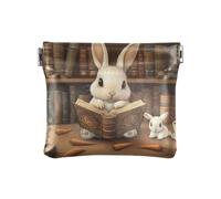 Little White Rabbit Bookstore Leather Squeeze Coin Purse Pouch Change Holder for Men & Women Mini Change Pouch Coin Bag for Carrying Travel