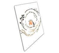 Little Winter Robin Perched In Natural Branch Wreath Watercolour Illustration Wall Art Print On Canvas Picture For Home Office Decor 45x30cm (18x12In)