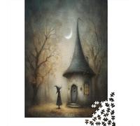 Little Witch's Cottage Jigsaw Puzzles for Adults And Kids. 1000 Pieces Surrounded by Ancient Trees Whimsical Challenge Toy Educational Game Home Decor 38x26cm/1000pcs