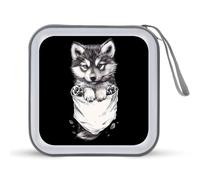 Little Wolf Pup in Pocket CD Case 40 Capacity Plastic DVD Storage Box Sleeves Zippered Wallet