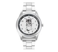 Little Wolf Pup in Pocket Quartz Watch Stainless Steel Wrist Watches for Men Women Easy to Read