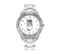 Little Wolf Pup in Pocket Quartz Wrist Watch Stainless Steel Watches for Men Women Easy to Read