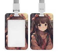 Little Woman in Anime Badge Holder with Lanyards Retractable Vertical Plastic Id Badge Holder Name Key Card Holders Case for Teacher Nurse Doctor Office Gift for Coworkers