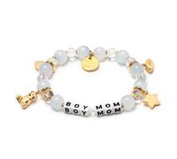 Little Words Project Boy Mom Charm Bracelet with Colourful Beads, Plated Brass Charms and Plated Brass Fittings, Handmade Design and Positive Message, SM, Brass, No Gemstone