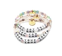Little Words Project Handmade and Uniquely Designed Bead Bracelets - Stack of 3 Bracelets, X-Small, Stone, No Gemstone