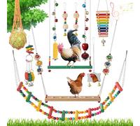 Little World 12PCS Chicken Toys for Coop - Complete Set of Chicken Toy, Coop Accessories Swing Ladder Bridge Mirror Pecking Toy Entertainment