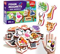 Little World 25 Fridge Magnets for Kids 1-3 years - Safe, Durable, Waterproof, Foam Magnetic Animals for Toddlers with Colorful Gift Box, Non-Toxic Zoo Wild Animal Magnets for Children and Babies