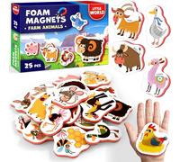 Little World 25 Fridge Magnets for Kids 1-3 years - Safe, Durable, Waterproof, Foam Magnetic Animals for Toddlers with Colorful Gift Box, Non-Toxic Farm Animal Magnets for Children and Babies
