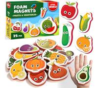 Little World 25 Fridge Magnets for Kids 1-3 years - Safe, Durable, Waterproof, Foam Toddler Fridge Magnets with Colorful Gift Box, Non-Toxic Fruits and Vegetables Magnets for Children and Babies