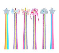 Little World Hair Clips for Girls, 6 Pcs Rainbow Extensions, Unicorn Hair Clips for Toddler Kids Ponytails, Hand-made Cute Glitter Accessories