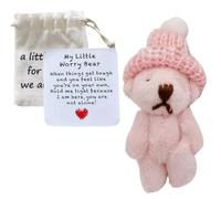 Little Worry Bear Hug in Box with a Hat, Adorable Mini Plush Pocket Bears with Encouraging Card Cute Inspirational Doll Positive Gifts for Kids (Pink)