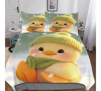 Little Yellow Duck Duvet Cover Set 3 Pcs Soft Quilt Cover Microfiber Bedding Set with Pillowcase for Kids Adult Comforter Cover Double (200x200cm)