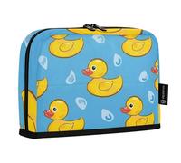 Little Yellow Duck on Blue River Standing Pencil Case, Large Capacity Pen Bag for Boys Girls Multi-Layer Pen Pouch Pencil Holder Stationery Organizer for School Office Work