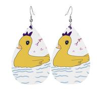 little yellow duck Printed leather earrings with teardrop-shaped dangling design, light and soft.