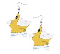little yellow duck Prints Leather star earrings Pendant Stylish and light Lightweight Dangle for Women Girls, One Size, Leather, No Gemstone