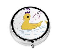 Little Yellow Duck Round mini Pill Box, Lightweight and Portable, with 3 Plastic Inserts, Suitable for Carrying in Pockets or Wallets.