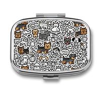 Little Yorkshire Terrier Doodle pilldispenser with Mirror 2 Compartments Waterproof PillCase for Purse Pocket Non-Slip Grip Travel Medicine Organizer Container Box for Vitamin Fish Oil Supplement