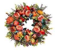 LITTLECANDLE 40CM Fall Wreath for Front Door Decoration, Autumn Wreath with Artificial Maple Leaf Harvest Pumpkins Peony Wreath for Thanksgiving Indoor Fireplace Window Decor
