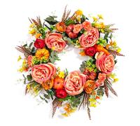LITTLECANDLE Autumn Wreath Front Door 40cm, Thanksgiving Fall Wreath Artificial Peony Pumpkin Wreath Garland for Harvest Festival, Halloween Decorations, Autumn Home Decoration