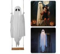 LITTLECANDLE Swinging Ghost-210cm Halloween Hanging Swing Ghost Decor LED Lighted Swing Pendant Battery Powered Spooky Ghost Ornament for Porch Yard Trees