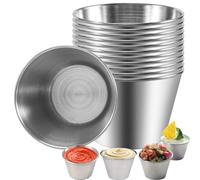 Littlecatch 12 Pack Sauce Pots Stainless Steel Small Condiment Containers, Reusable Round Sauce Cups Dips Spices Pots Liquid Dips Bowls for Ramekins Dipping and Portion Cups - 2.5Oz 70Ml