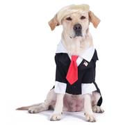 Littledropet Dog Costume Blonde Wig and Suit Set,Dog Formal Business Suit Wedding Tuxedo with Red Tie,Pet Halloween Billionaire Costume Outfits for Small Medium Large Dogs (Tuxedo, XL)