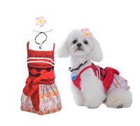 Littledropet Dog Ocean Princess Dress with Hair Bow and Necklace,Pet Halloween Ocean Adventure Costumes Outfit for Small Medium Dogs Girl,Summer Cat Dresses Vest Clothes Gift Red, M