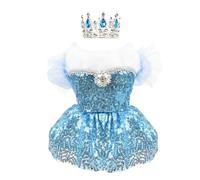 Littledropet Dog Snow Queen Princess Costume with Crown,Luxury Sequin Pet Birthday Party Princess Halloween Dress Up Cosplay Outfits for Small Medium Dogs Girls (Blue, XS(Chest 13.3"|1-3Lbs))